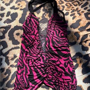Pink and Black Zebra Print Halter Top/ mini dress